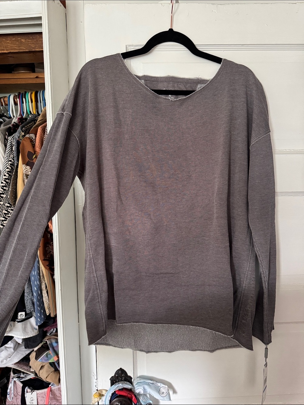 Calvin Klein Performance Scoop Neck Relaxed Sweater in Taupe